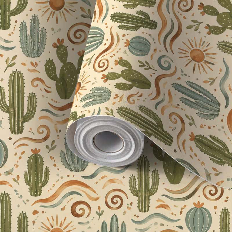 Papier peint adhésif Mid-Century Mid-Century Desert Cactus, L 117,6 po x l 22,8 po