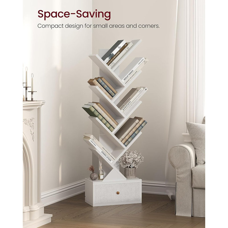 9 Tier Tree Book Shelf With Drawer, Floor Standing Bookshelf Sto...