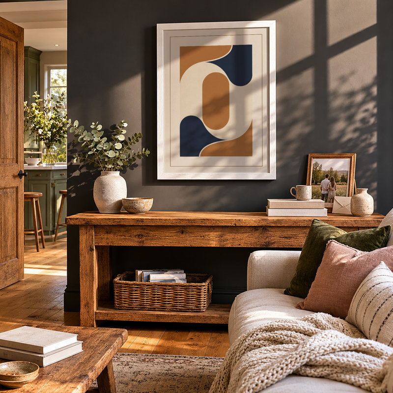 Curved Geometry Minimalist - Framed Print, A2 - 59.4 x 42.0 cm, White