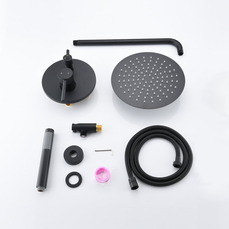 Wall Mounted Round Shower Combo Set With 10" Rain Shower Head And Handheld Shower Head Set With Pressure Balancing Valve