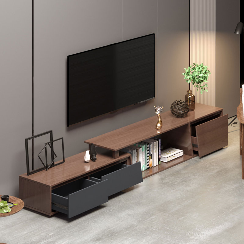 Minimalist Walnut Rectangle Extendable Tv Stand With 3 Drawers Up To 120"