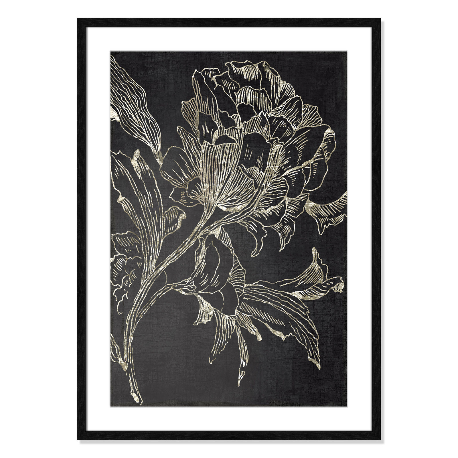 Golden Flower Folklore I by Asia Jensen - Picture Frame Graphic Art Print, Black Framed, 35.5" H x 25.5" W