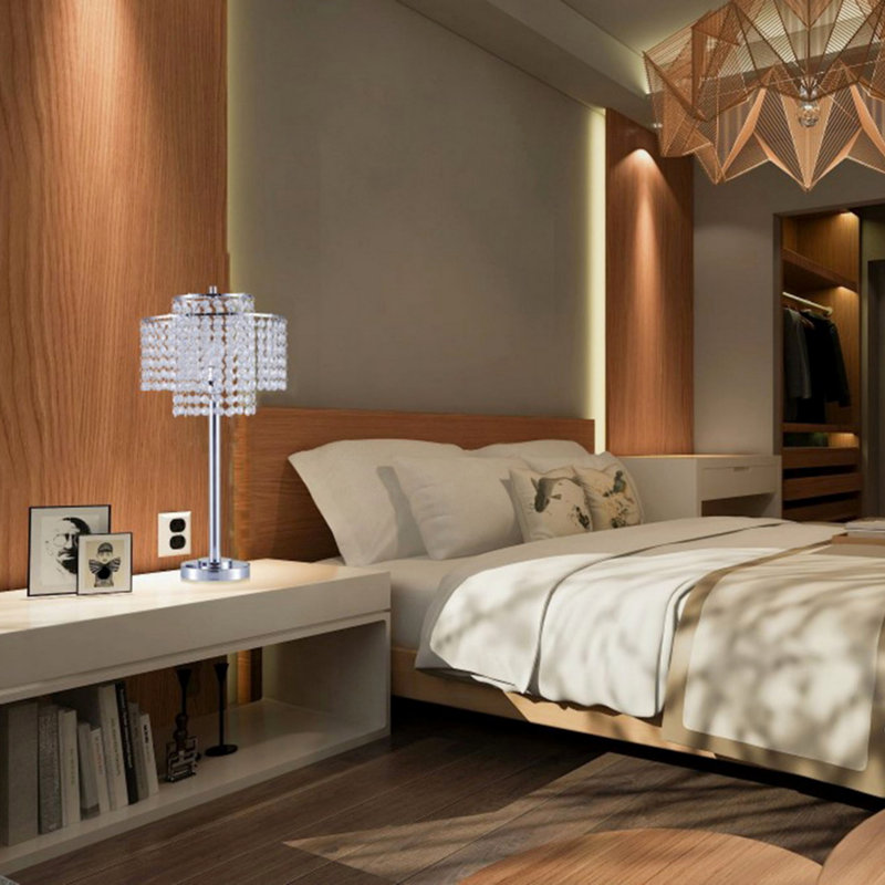 26" , 2-Tiered Table Lamp With Charging And USB Port, Silver