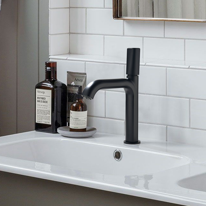 10.85"H Solid Brass Single Handle Bathroom Sink Faucet, Brushed Gold