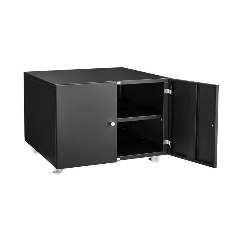 Classeur mobile Office - classeur à 2 portes en acier noir avec 4 roulettes et imprimante à fixation magnétique solide, Noir