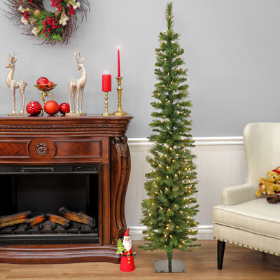 Pre-Lit Nooksack Fir Pencil Slim Tree with LED Lights