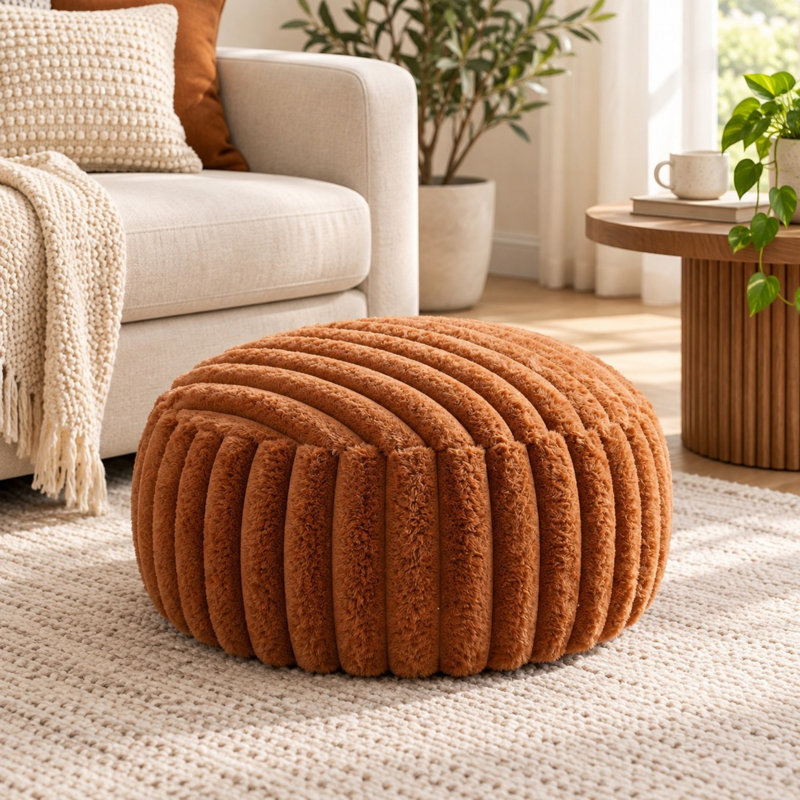 Housse de pouf ottoman non rembourrée couleur caramel de 50 cm avec base antidérapante