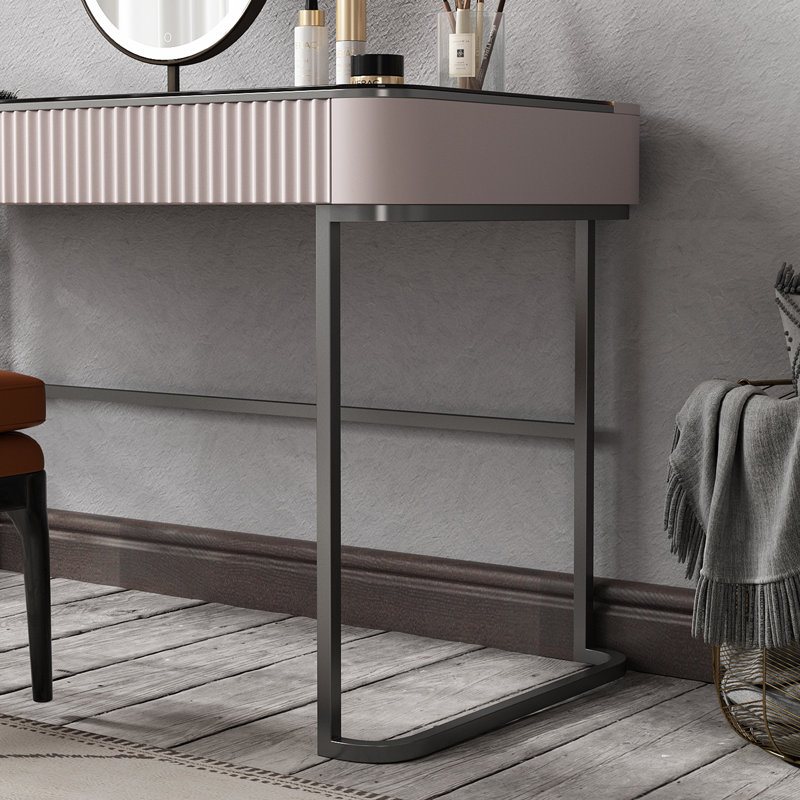 Dressing Table with Mirror, 29.5" H x 53.1" W x 23" D, Black/Pale Pink