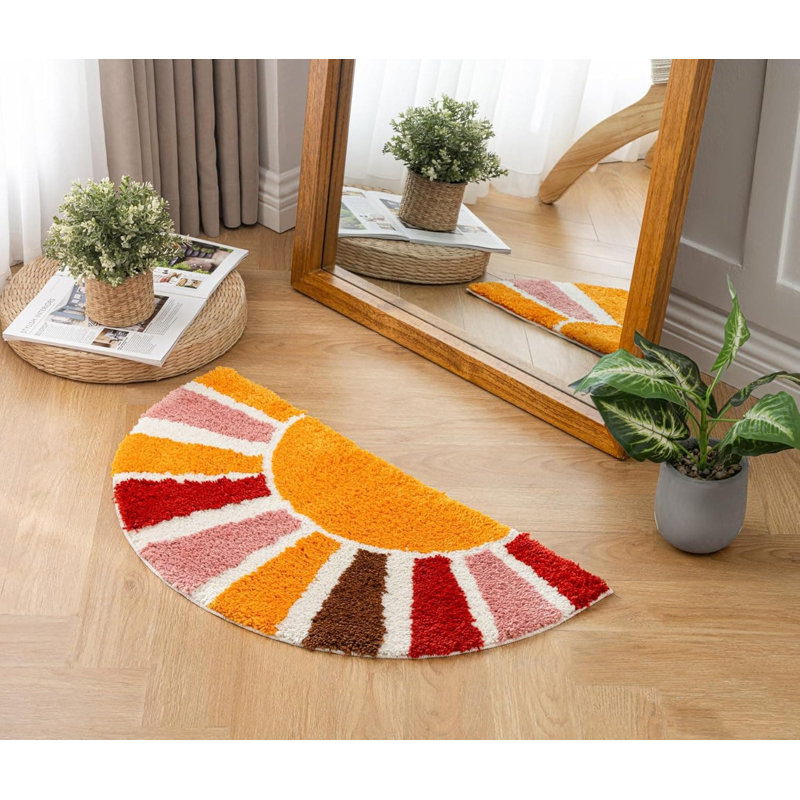 Bohemian Semi-Round Bath Mat: Cute, Non-Slip, Washable for Home Decor