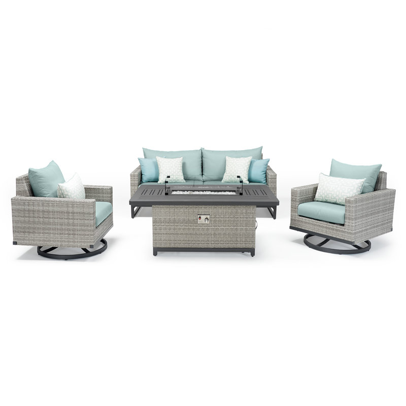 Ensemble de conversation en rotin 4 pièces avec coussins Sunbrella, Toile spa Sunbrella®, Gris