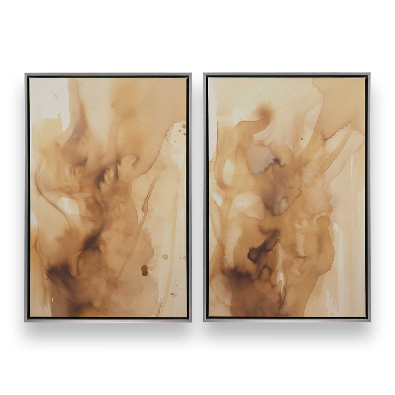 Burnt Echoes, ensemble de 2 toiles encadrées, Cadre flottant en chrome poli, H 36,75 po x l 49,5 po x P 1,75 po