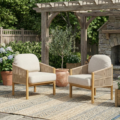 Chaise longue d'extérieur en bois d'acacia tissé avec coussins Jae