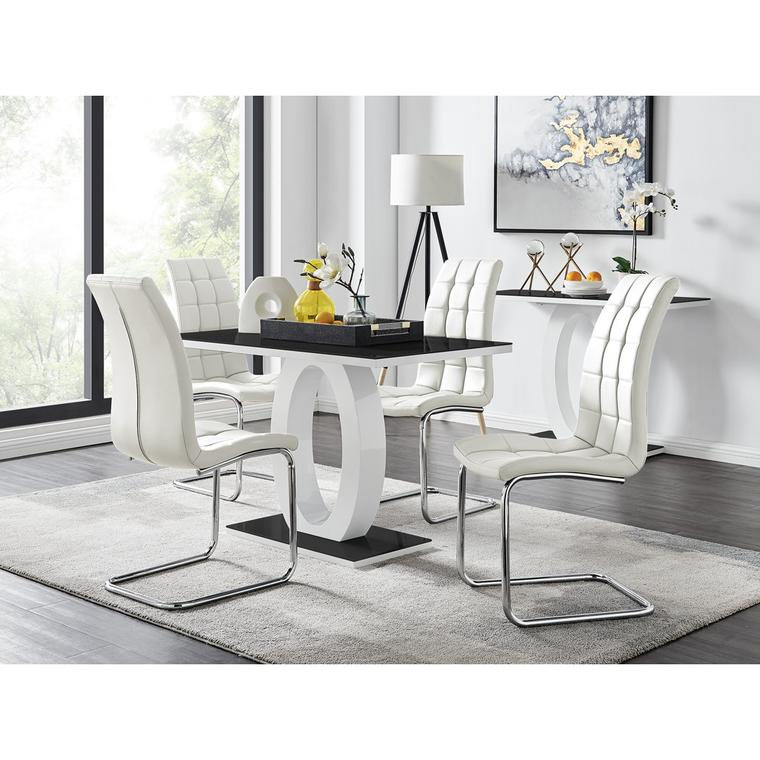 Scottsmoor Modern High Gloss Halo 4 Seater Dining Table Set with Luxury Faux Leather Dining Chairs East Urban Home Chair 