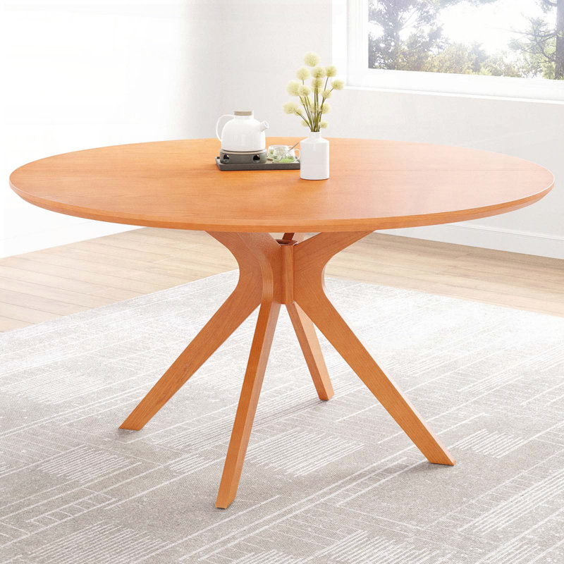47.2" Solid Wood Round Dining Table with Intersecting X-Shaped Pedestal Base, Orange