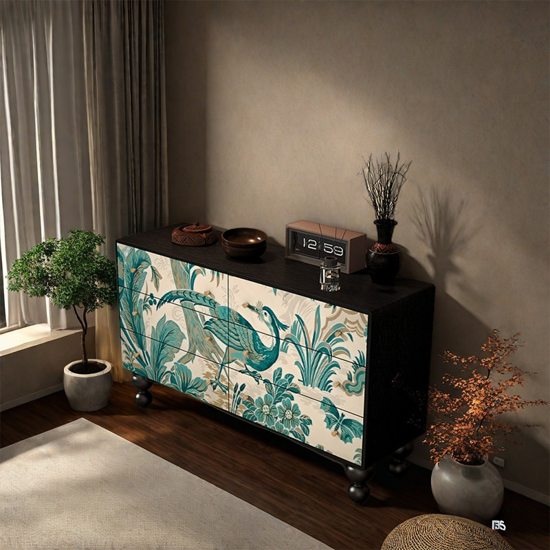 Buffet en pin massif avec beaucoup de rangement, Noir