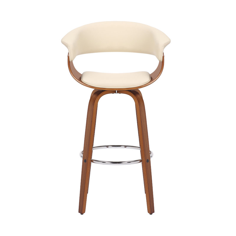 Chaise de bar pivotante 31 po en similicuir et en bois massif à dossier bas 31 po