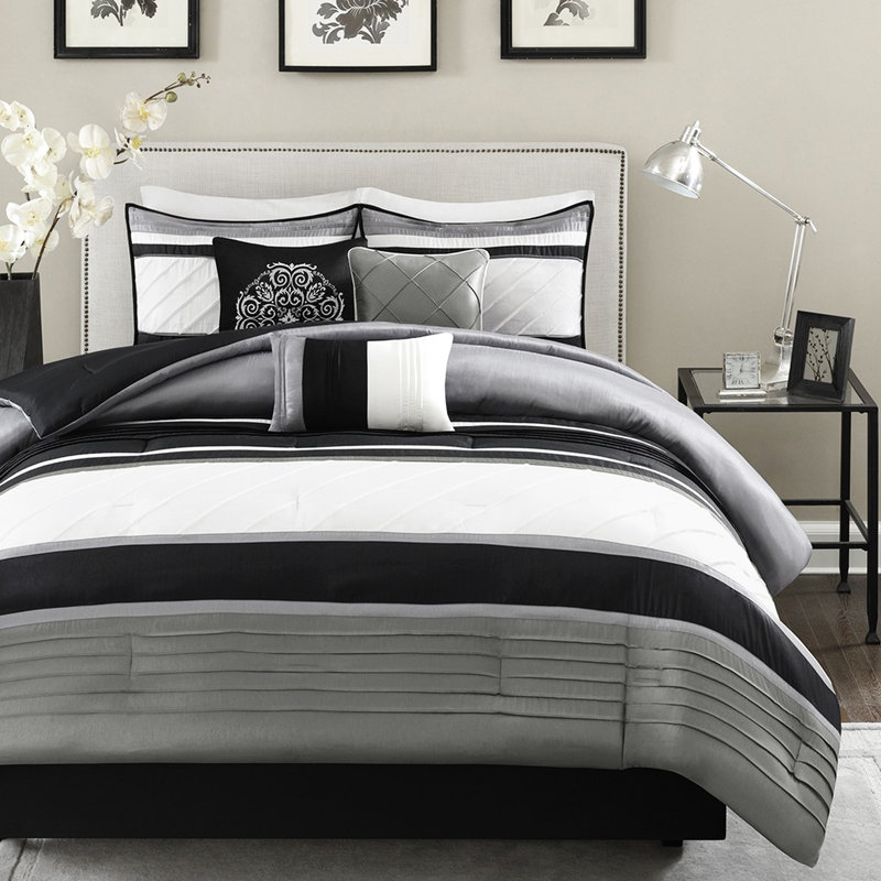 Édredon gris très grand 7 pièces, conception subtile avec, et literie, pièce, pour chambre à coucher élégante, Grey