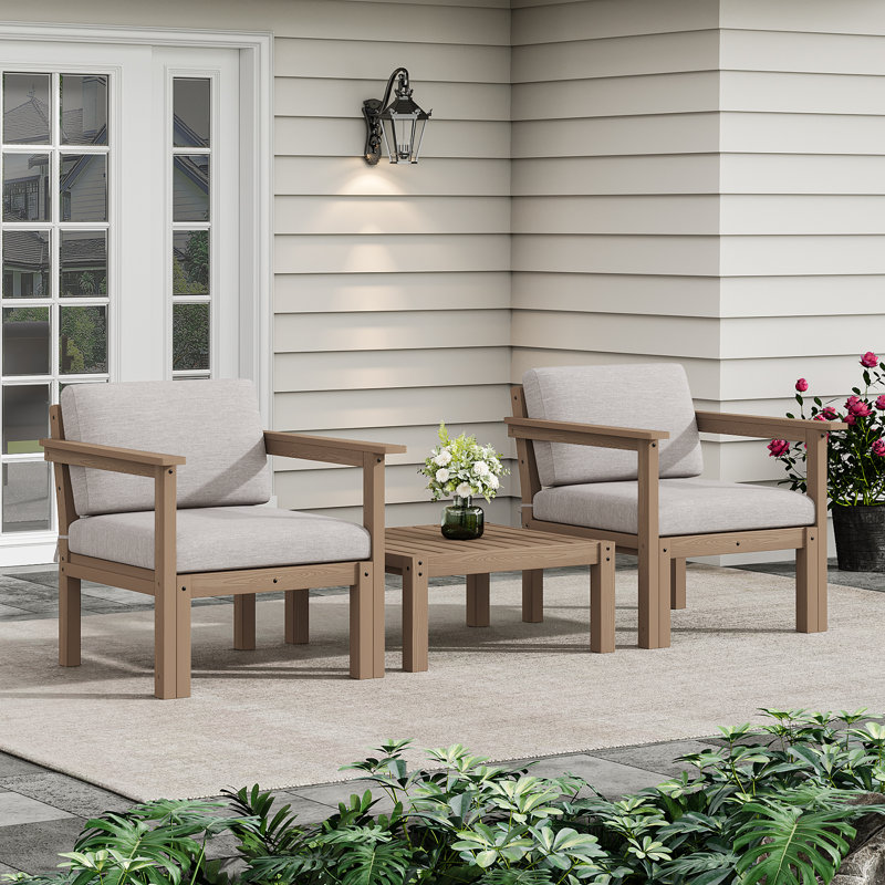 Ensemble de conversation d'extérieur 2 personnes, chaises longues avec coussins et table d'appoint, teck, Beige