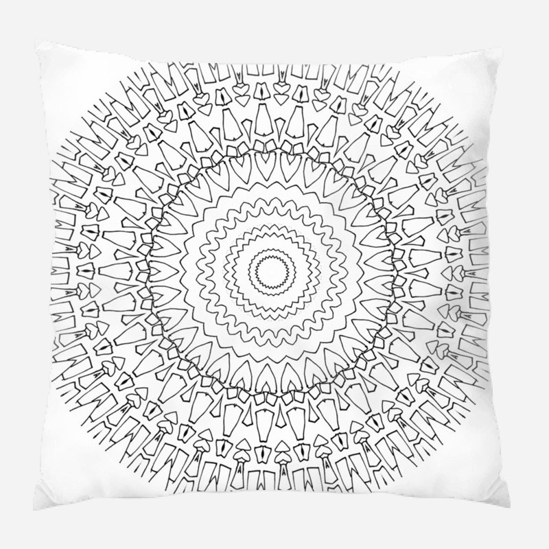 Coussin mandala, Blanc / noir géométrique 1