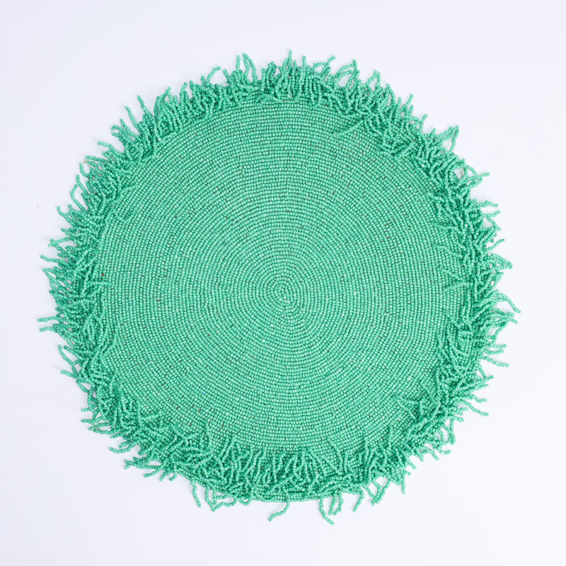 Napperon à franges bleues, Bleu / Vert