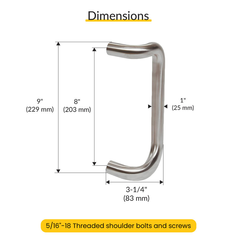 Poignées décalées en aluminium, finition anodisée transparente, Acier inoxydable brossé