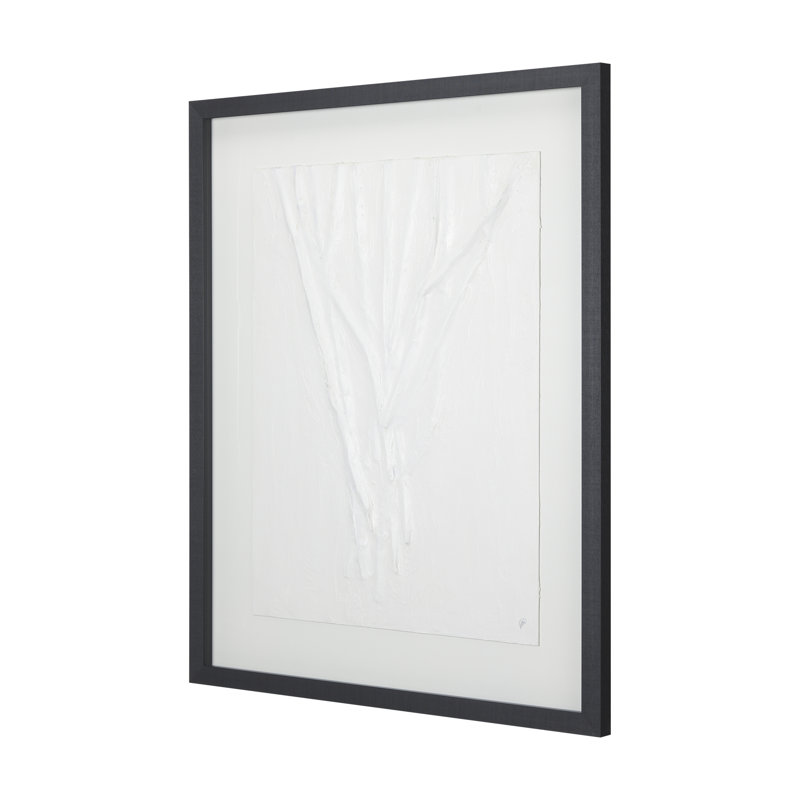 Vignes blanches, une œuvre d'art texturée 3D encadrée à la main sous verre, H 53 po x l 43 po, Vignes blanches II, 1