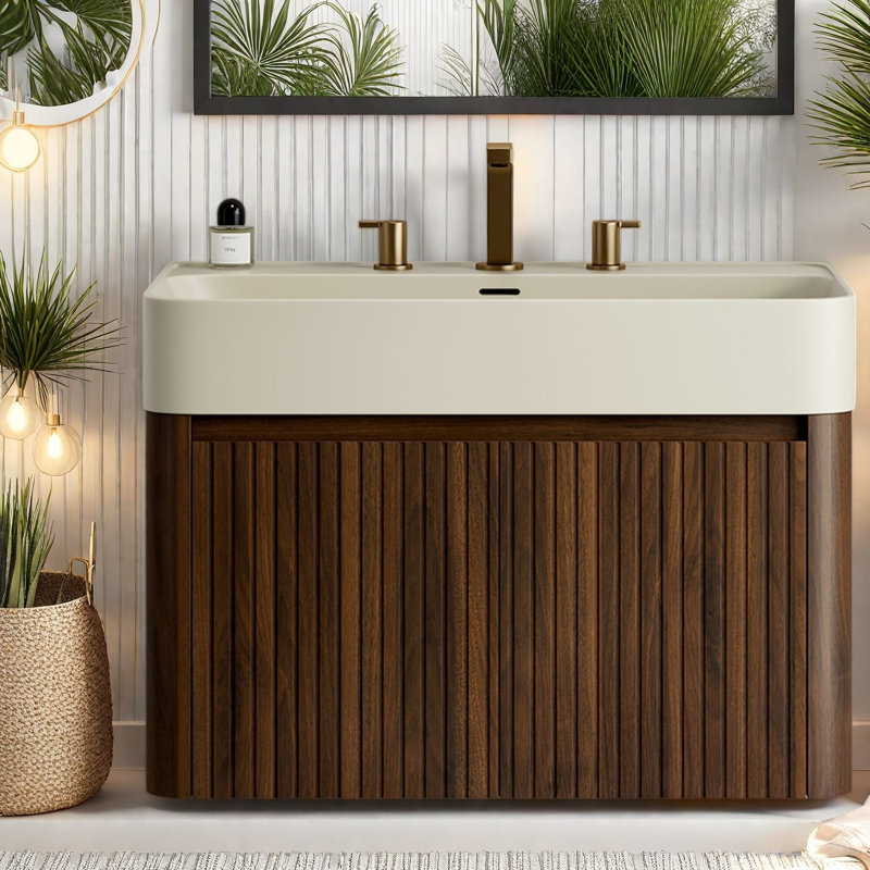 Meuble-lavabo (doit inclure le meuble-lavabo et le lavabo), noyer moderne 24 po, 29.53