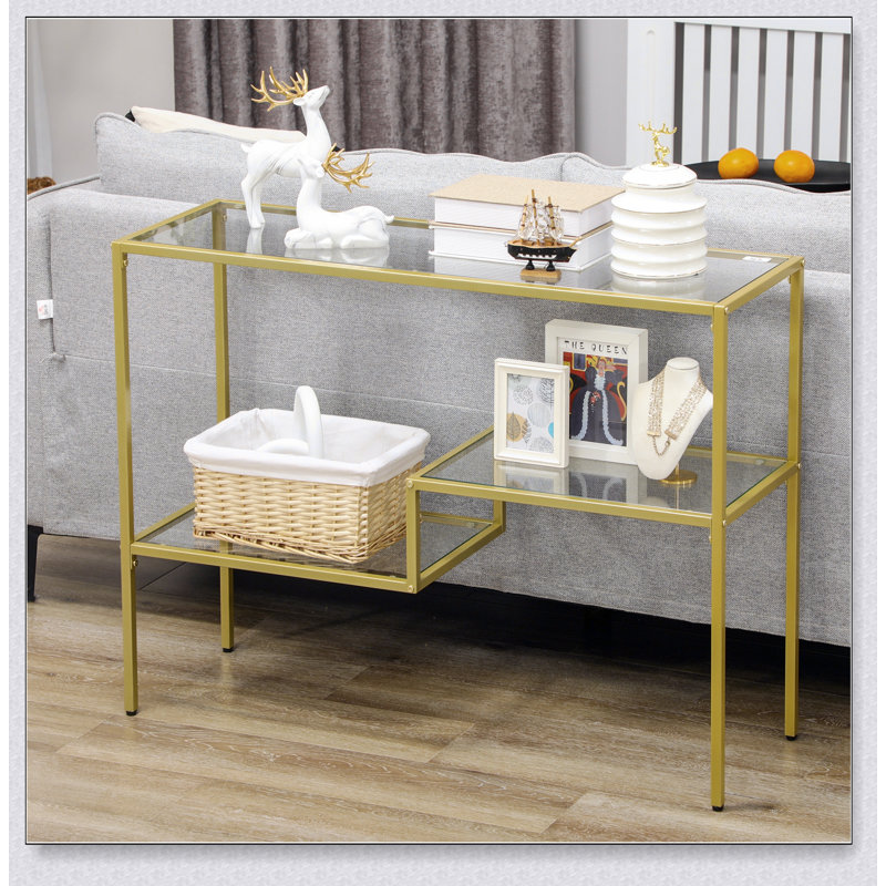 Console dorée avec verre trempé de 39 pouces, parfaite pour les entrées étroites et derrière les canapés, alliant élégance et fonctionnalité.