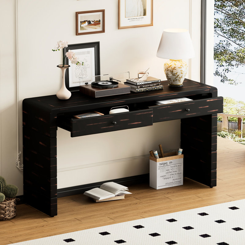 Console rustique - Conception courbée gracieuse et rangement pratique pour la table de couloir, Noir patiné