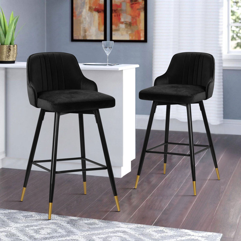 Tabouret de bar et de comptoir pivotant revêtu de velours, Tabouret de bar (siège d'une hauteur de 29 po), Noir