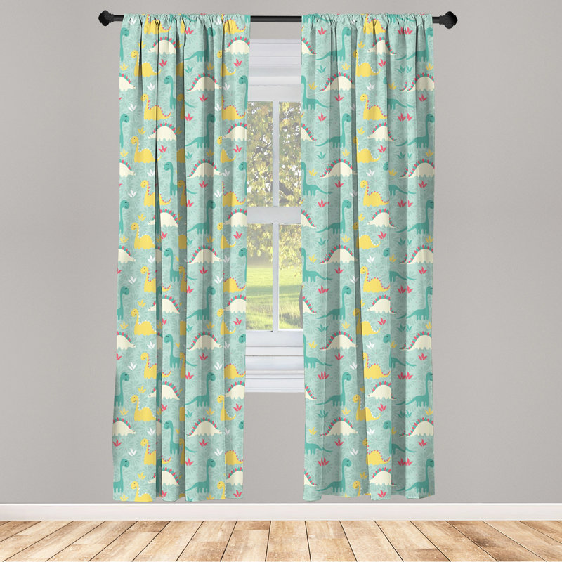 Dinosaur Party Semi-Sheer Rod Pocket Curtain Panels, 28" x 84"
