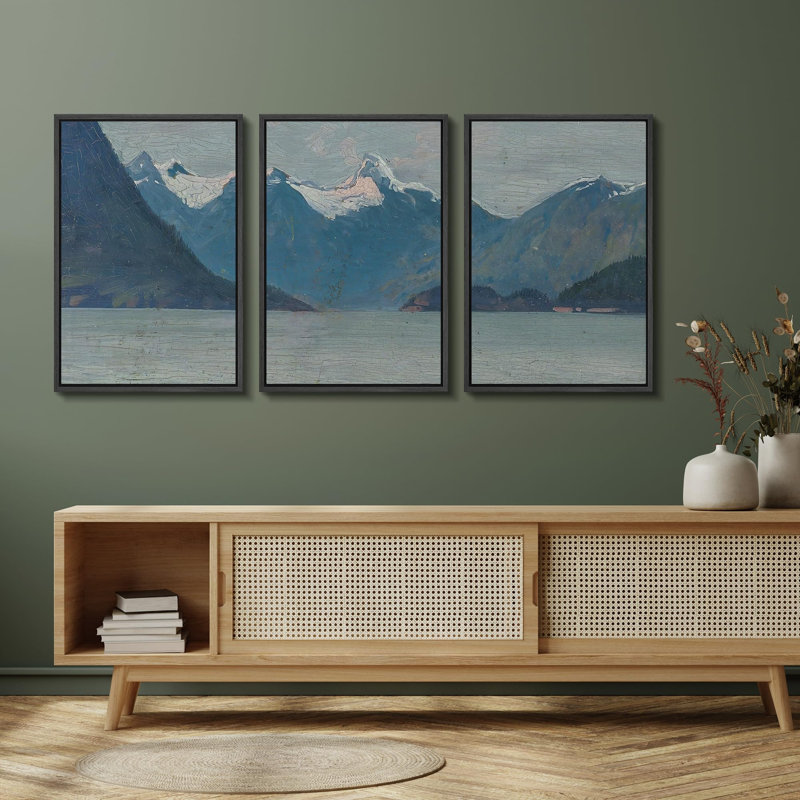 «Mountain Lake Majesty Alpine Landscape Rustic Nature Landscape Illustration Modern Art Decor Rustic», 3 pièces