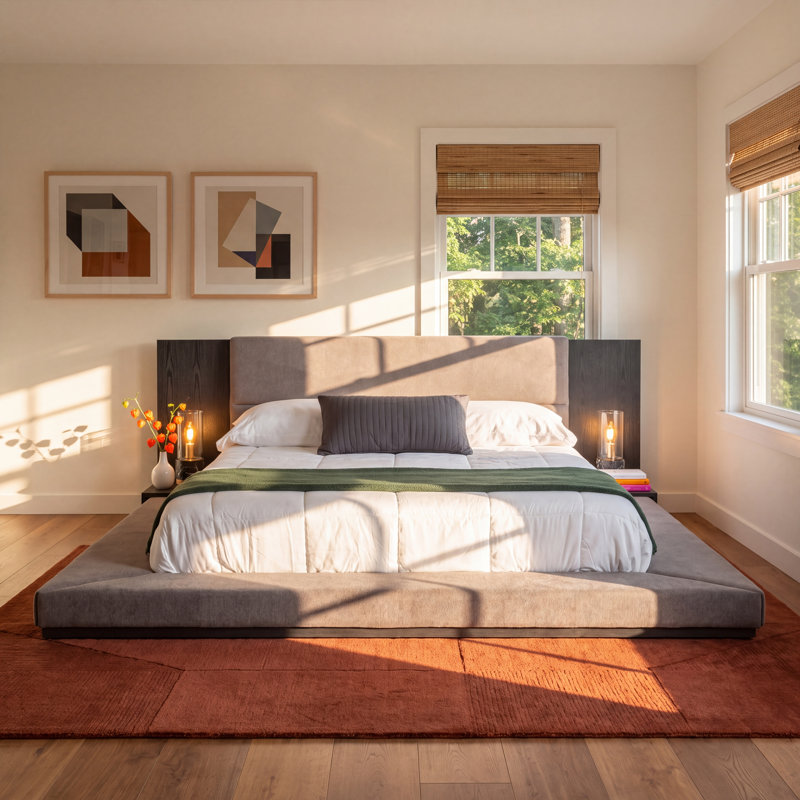 Amalie Upholstered Platform Storage Bed, King, Gray