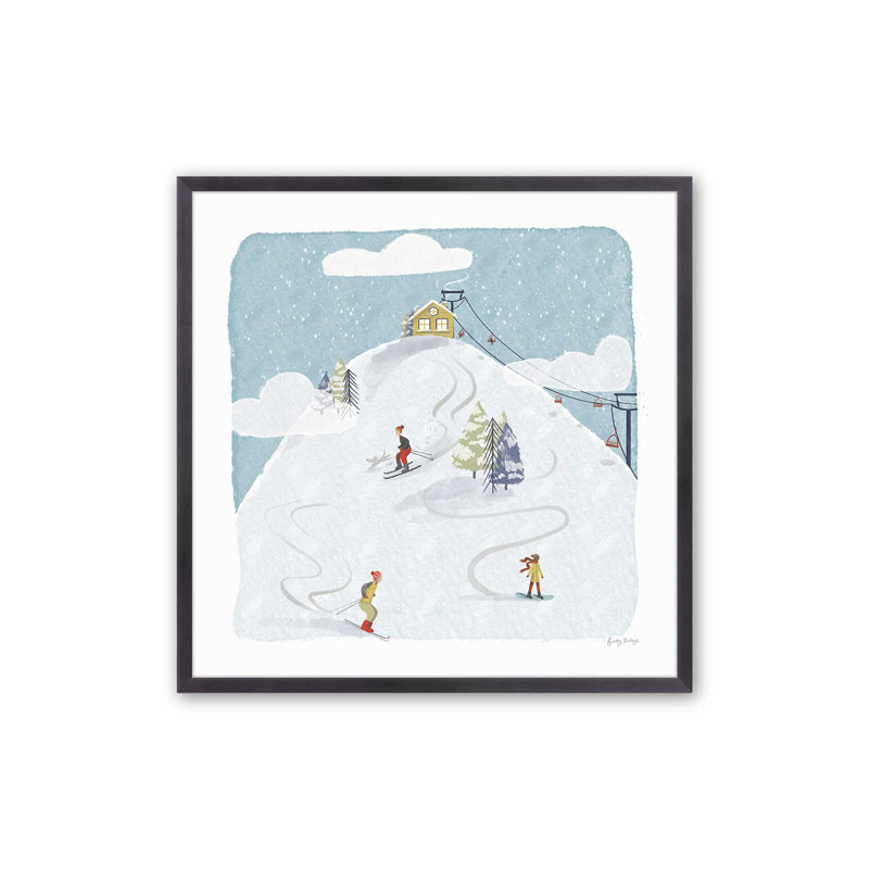 Winter Skiing Adventure Print, 13.75" H x 13.75" W, Weathered Zinc Single Picture Framed, Solid Wood