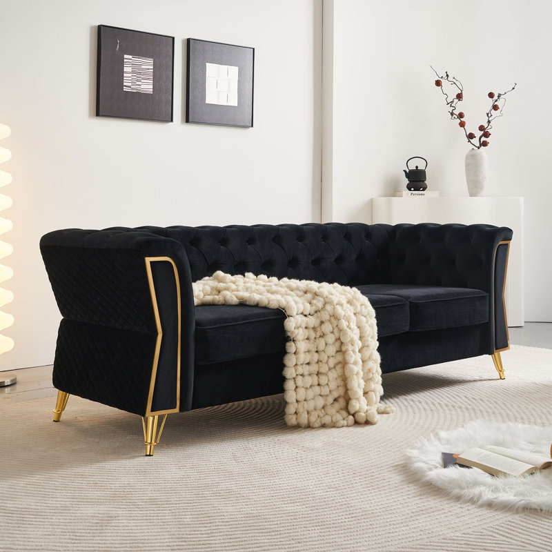 Canapé à accoudoirs évasés en velours 87,4 po Elira, 3, Noir