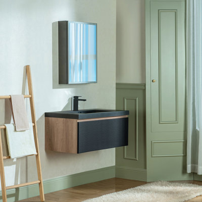 WOODBRIDGE 36" Wall Mounted Floating Bathroom Vanity With Premium Black Sintered Stone Top