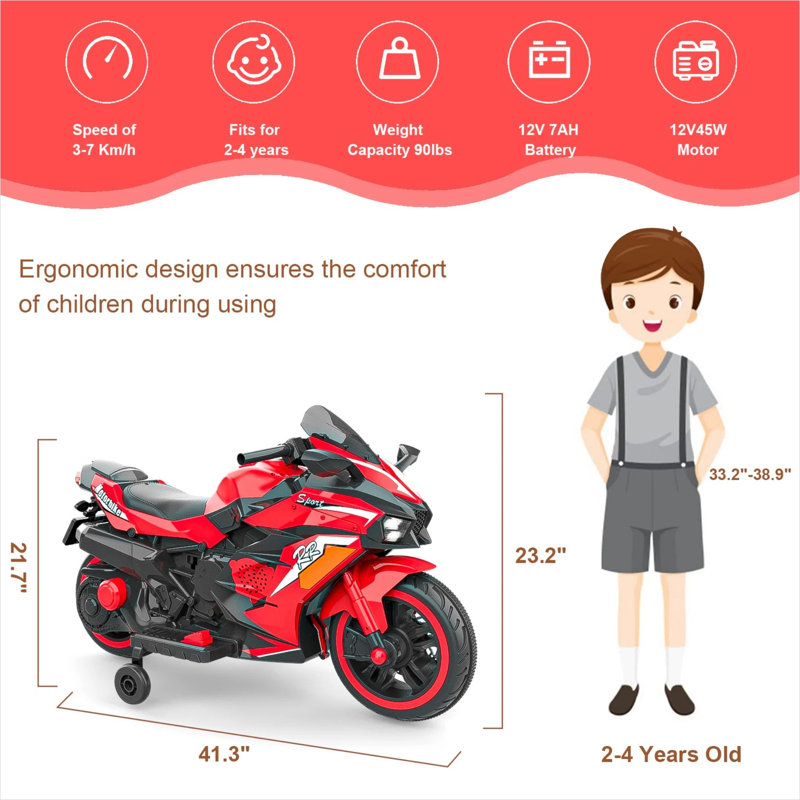Utilisation à distance de vélos pour enfants de 41,7 po x 20 po x 25 po et chevauchant un espace extérieur en ABS rouge d'une longueur de 42 po