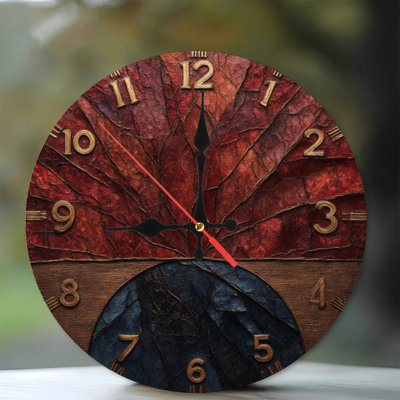 Clock Face With Textured Red And Blue