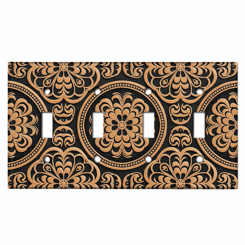 Couvercle de plaque d'interrupteur en métal; Bascule à 4 bandes US standard - image imprimée d'un emblème floral baroque