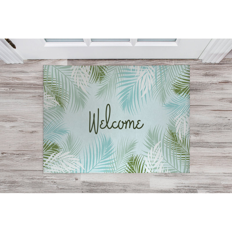 Waving Palm Welcome Indoor Doormat, 36" W x 60" L, Blue