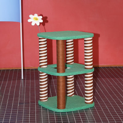 Arbre à chat à deux niveaux à motif de vache - Tour en peluche de 68 cm avec panneaux latéraux amovibles, fenêtres d'observation et poteaux à griffer en sisal