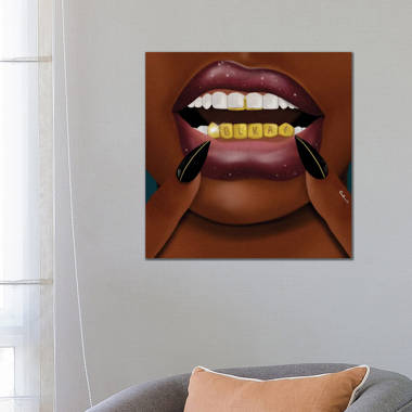 African-American Woman with Golden Paint on Body - Photograph on Canvas East Urban Home Format: Wrapped Canvas, Size: 24 H x 32 W x 1 D