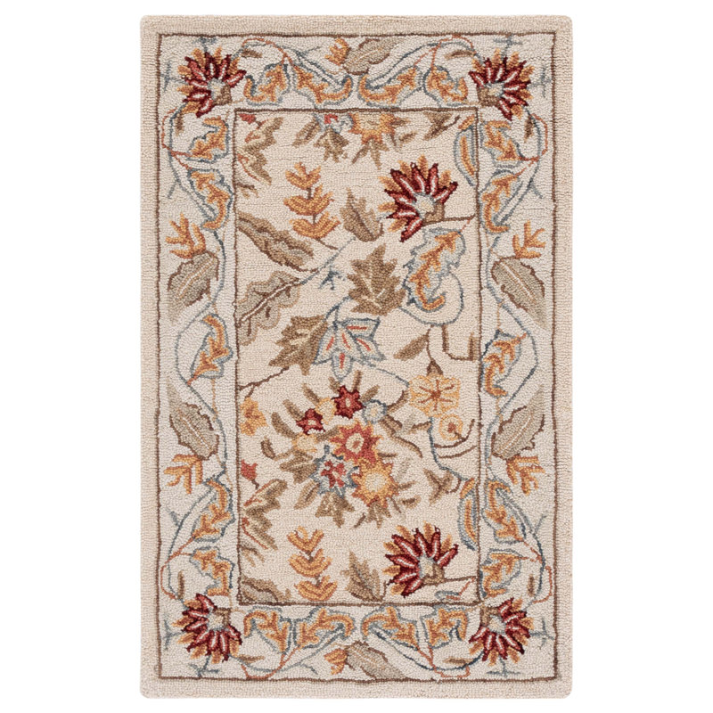 Tapis ivoire en laine crocheté à la main Hollander Missy, Rectangle 2 pi 6 po x 4 pi