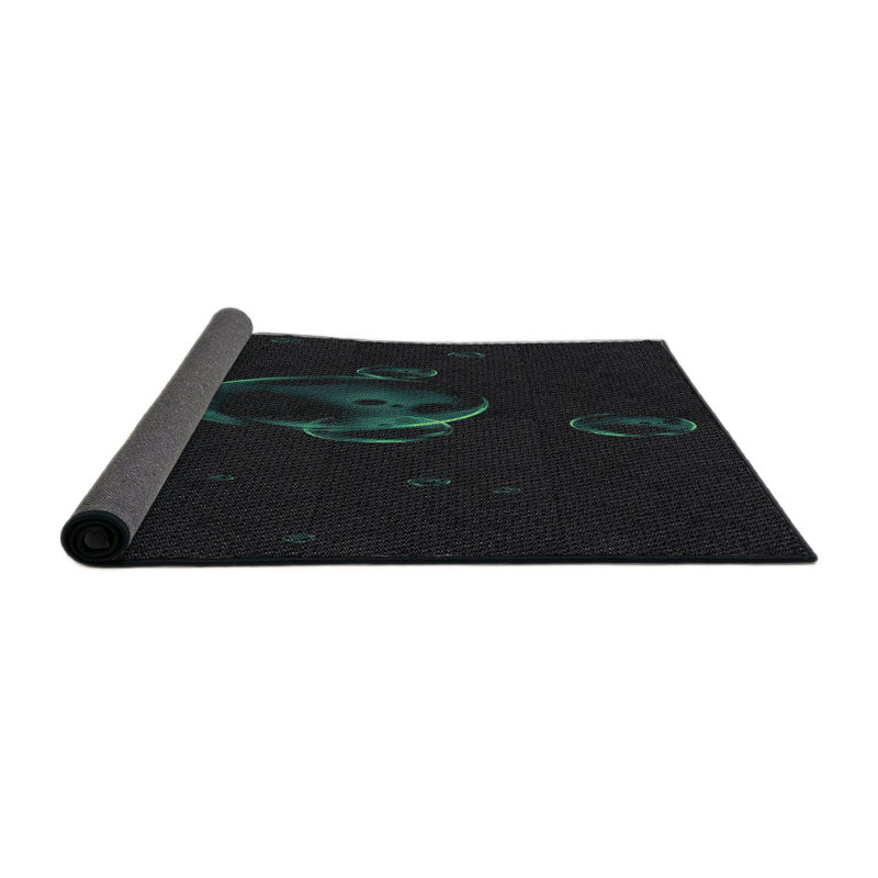 Tapis vert/noir à motifs, Rond 3 pi