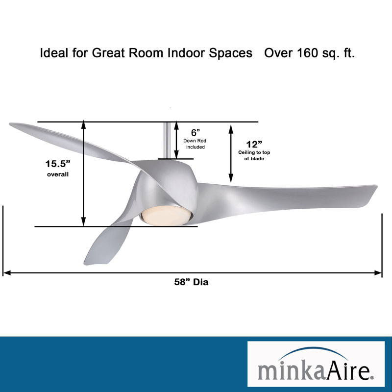 58" Artemis 3 Blade LED Smart Ceiling Fan with Remote, Lighting Kit Included, Silver