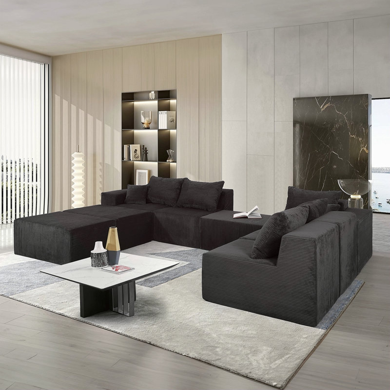 Canapé modulaire en forme de U 8 pièces, grand canapé convertible avec méridienne surdimensionnée et lit, revêtement en velours côtelé de luxe, aucun assemblage requis,