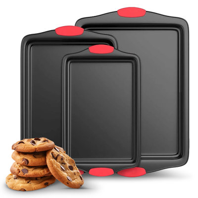 Set of 3 Nonstick Carbon Steel Oven Baking Pans with Stackable Design