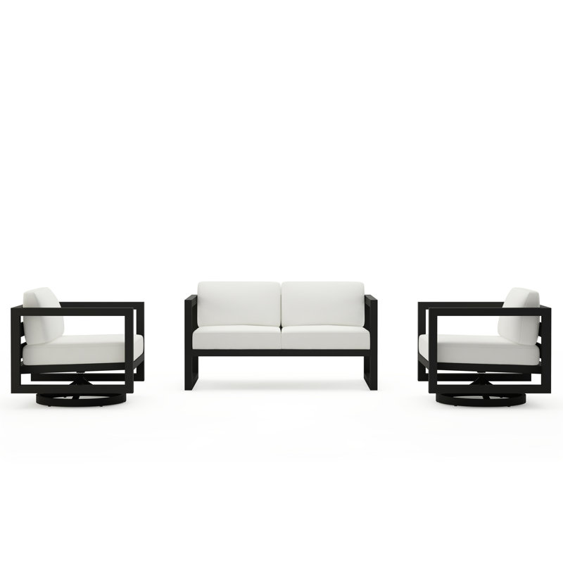 Avion 3 Piece Loveseat Set With Swivel, Canvas Natural Sunbrella® Canvas, Slate