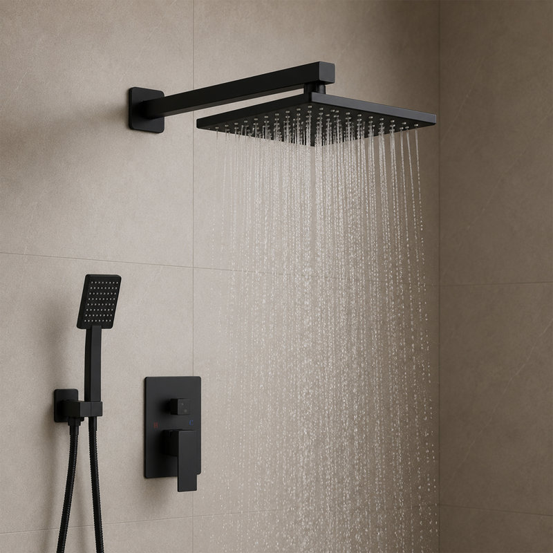Prism 4-Spray Square Shower System with Handheld (Valve Included), Matte Black