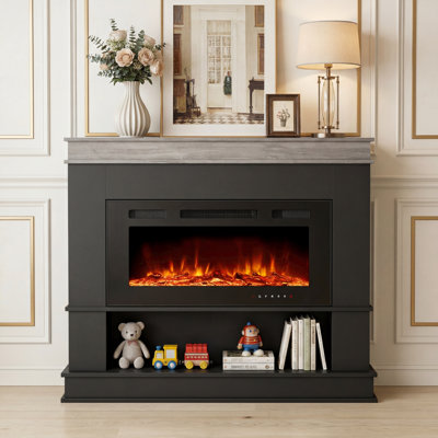 39“ Electric Fireplace with Mantel and Storage, 12 Color Flame, Flame-Only and Heater Modes, 1500W